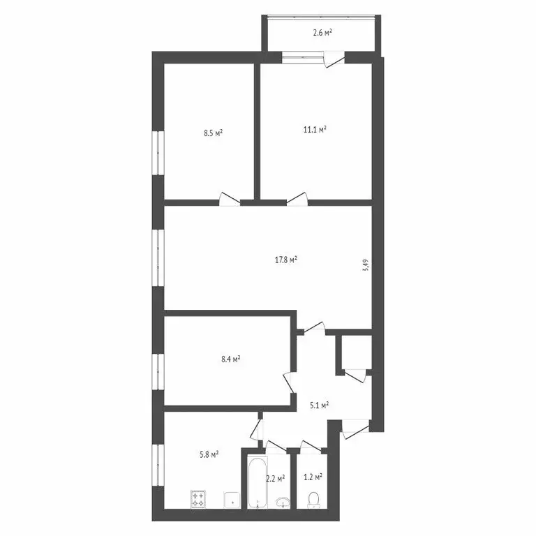 4-комнатная квартира: Омск, Ипподромная улица, 14А (61.6 м) - Фото 0
