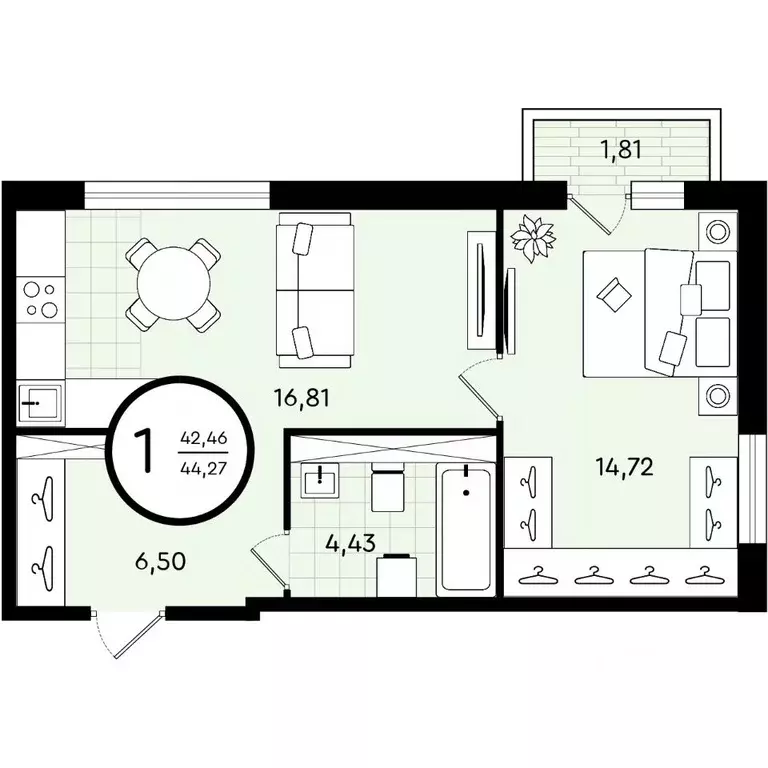 1-к кв. Тюменская область, Тюмень ул. Александра Звягина, 2 (44.27 м) - Фото 1