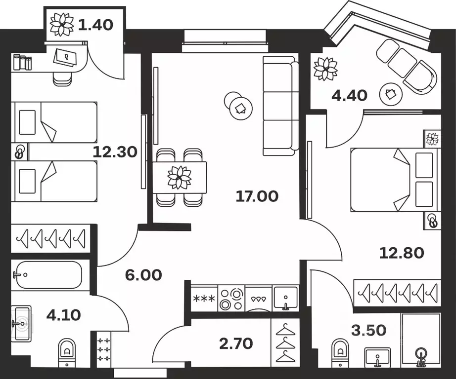 2-к кв. Тульская область, Тула ул. Михеева, 9А (64.2 м) - Фото 1