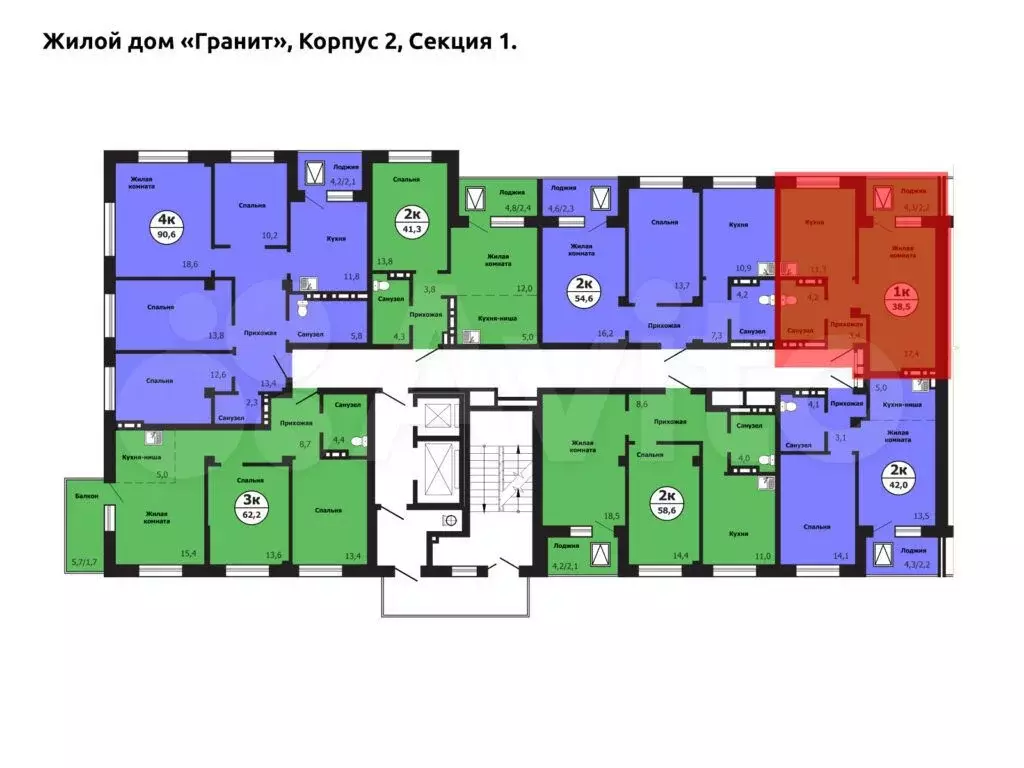 1-к. квартира, 38,6 м, 2/19 эт. - Фото 1