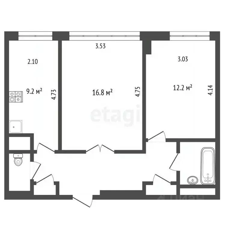 2-к кв. Москва Большая Тульская ул., 2 (50.9 м) - Фото 1