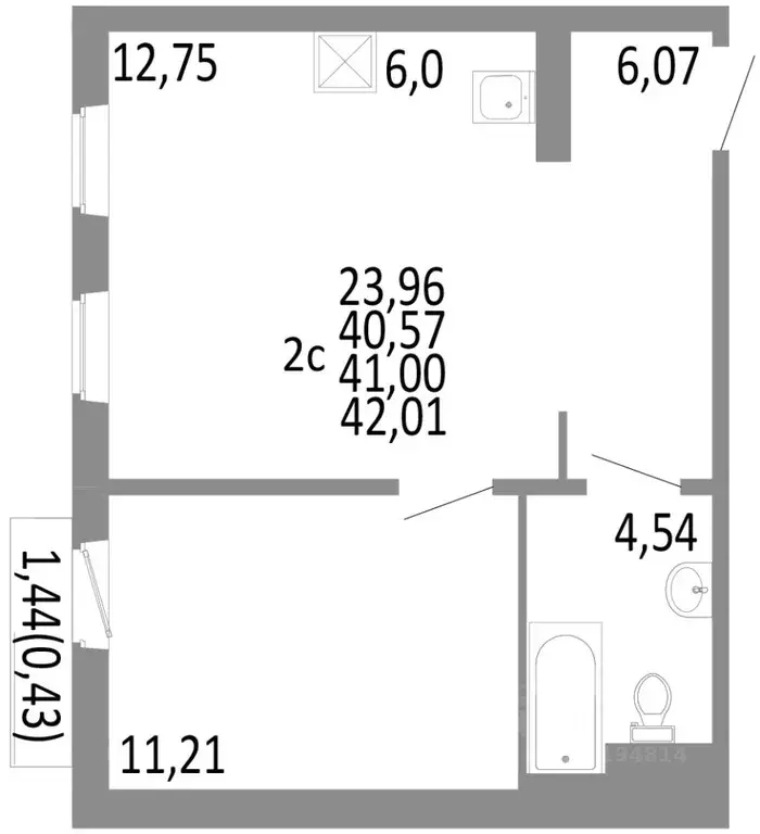 2-к кв. Челябинская область, Челябинск ул. Блюхера, 125Б (41.0 м) - Фото 0