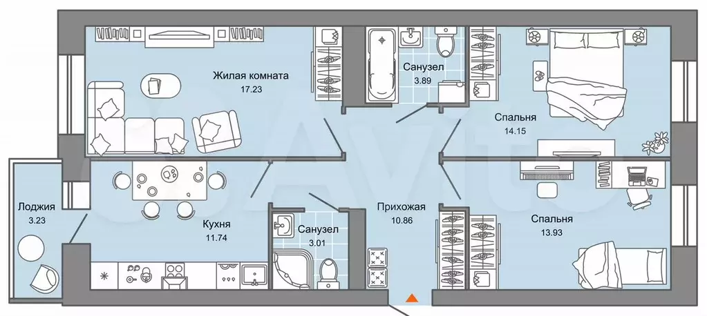 3-к. квартира, 76 м, 9/9 эт. - Фото 0