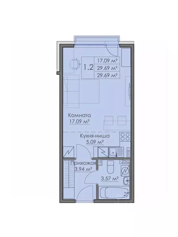 Студия Ленинградская область, Выборг проезд Рельефный, 4 (29.69 м) - Фото 1