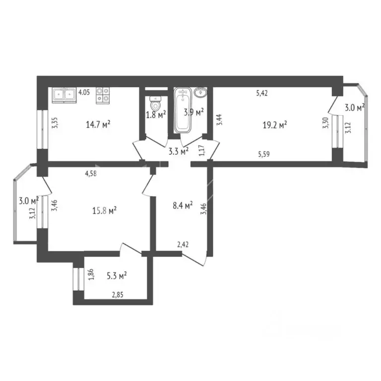 2-к кв. Тюменская область, Тюмень ул. Пермякова, 74к1 (72.4 м) - Фото 1