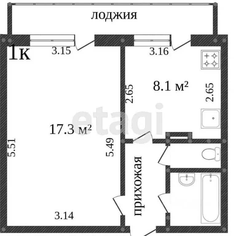 1-к кв. Белгородская область, Белгород ул. Есенина, 50в (33.5 м) - Фото 1