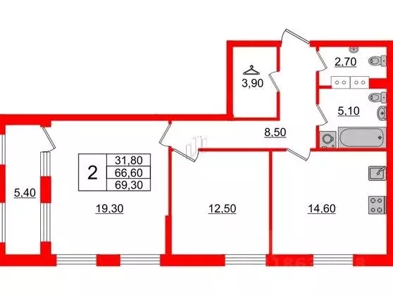2-к кв. Санкт-Петербург Планерная ул., 99 (69.3 м) - Фото 0