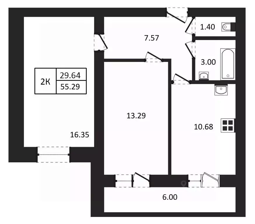 2-к кв. Новосибирская область, Новосибирск ул. Юности, 9 (55.29 м) - Фото 1