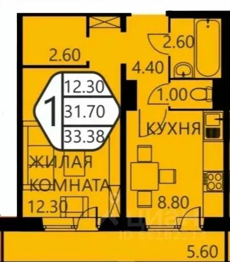 1-к кв. Пермский край, д. Кондратово ул. Строителей, 9 (31.2 м) - Фото 2