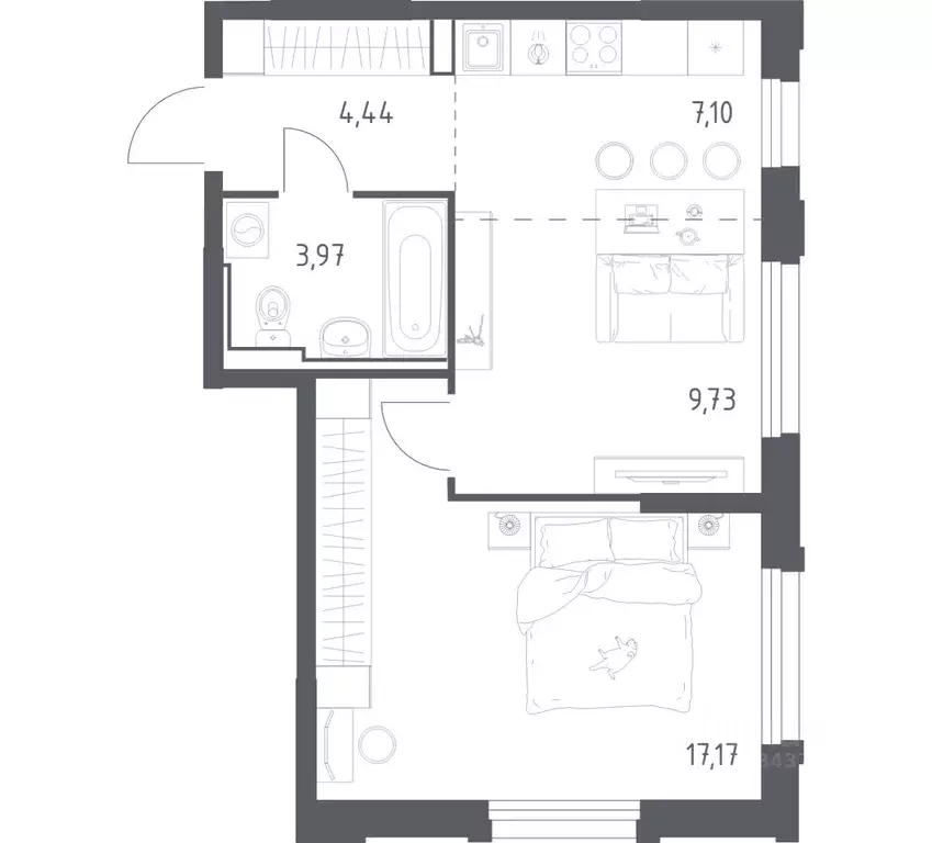 1-к кв. Забайкальский край, Чита Рябиновая Роща жилой комплекс, 2/4 ... - Фото 1