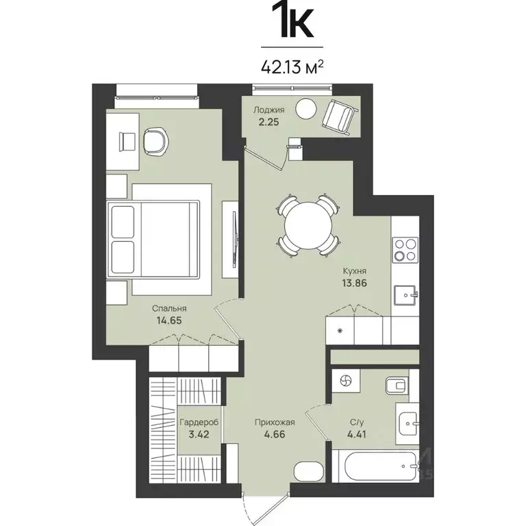 1-к кв. Пермский край, Пермь Уинская ул., 54 (42.13 м) - Фото 1