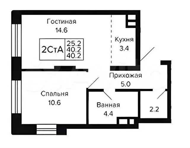 2-к. квартира, 40,2 м, 2/23 эт. - Фото 0