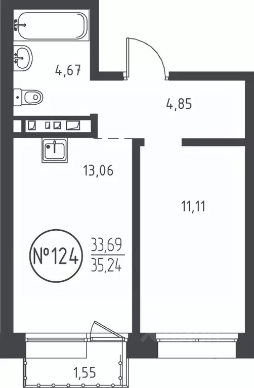 1-к кв. Иркутская область, Иркутск ул. Эдуара Дьяконова, 11 (35.24 м) - Фото 0