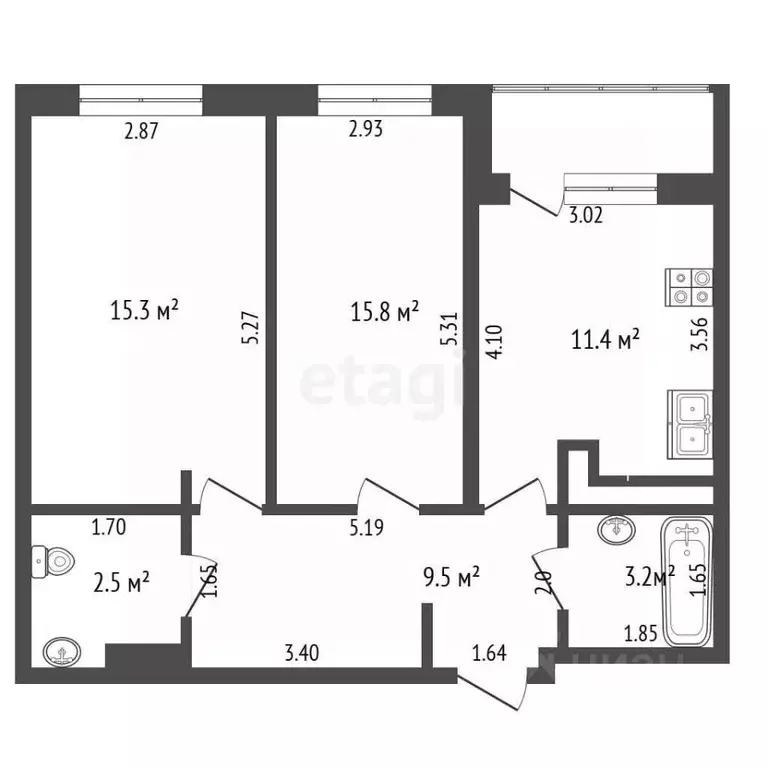 2-к кв. Крым, Симферополь ул. Кантар (70.0 м) - Фото 2