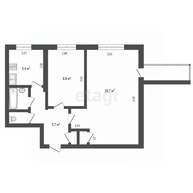 2-к кв. Татарстан, Набережные Челны пос. ГЭС, наб. Габдуллы Тукая, 17 ... - Фото 1