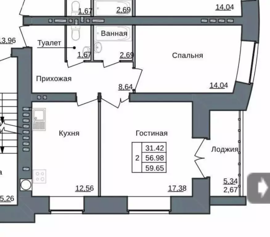 2-комнатная квартира: Йошкар-Ола, улица Ползунова, 23А (60 м) - Фото 2