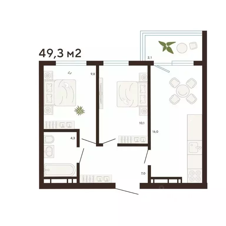 2-к кв. Приморский край, Владивосток Луговая ул. (49.3 м) - Фото 1