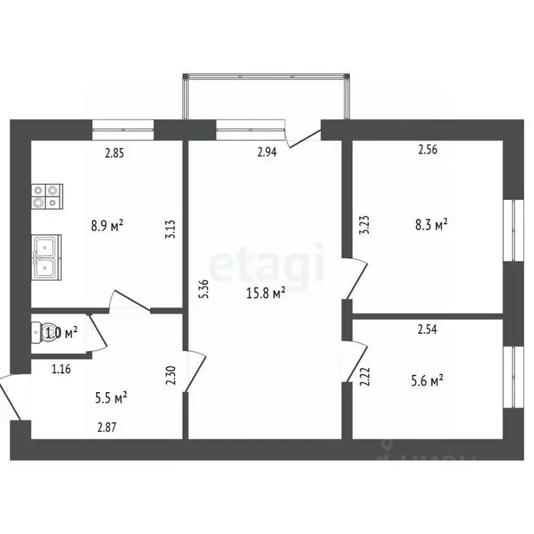 3-к кв. Крым, Ленино пгт ул. Высоцкого, 9 (45.1 м) - Фото 2