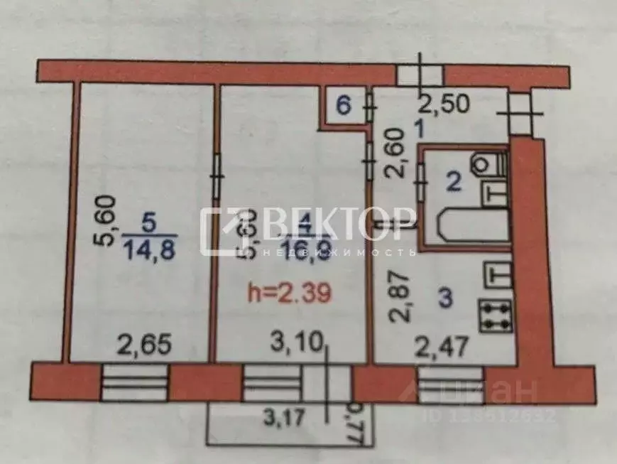 2-к кв. Ивановская область, Иваново ул. Попова, 26 (47.0 м) - Фото 1