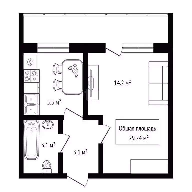 Квартира-студия: Новосибирск, улица Петухова, 101 (29.24 м) - Фото 1
