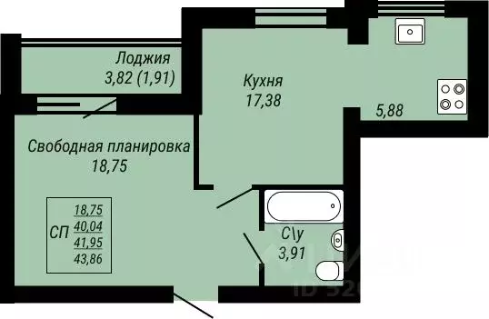 1-к кв. Ивановская область, Иваново Юбилейный жилой комплекс (43.86 м) - Фото 0
