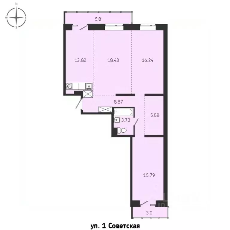 3-к кв. Иркутская область, Иркутск Советская ул., 115/1 (91.56 м) - Фото 0
