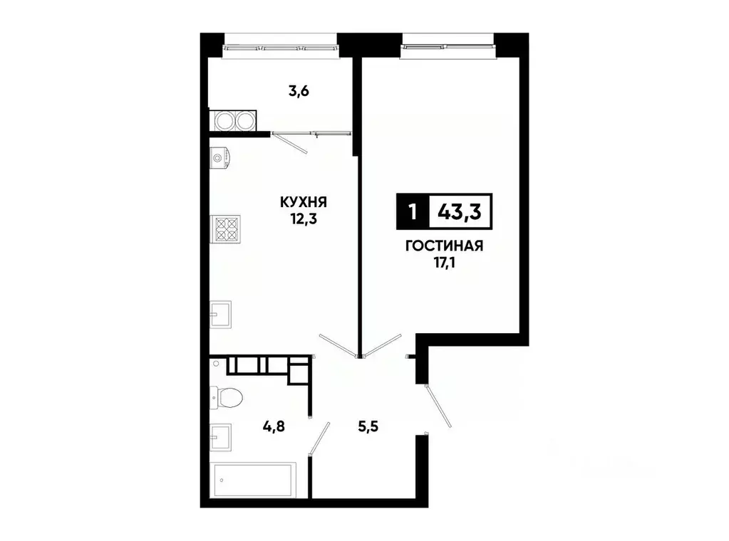 1-к кв. Ставропольский край, Ставрополь ул. Андрея Голуба, 12к8 (43.3 ... - Фото 0