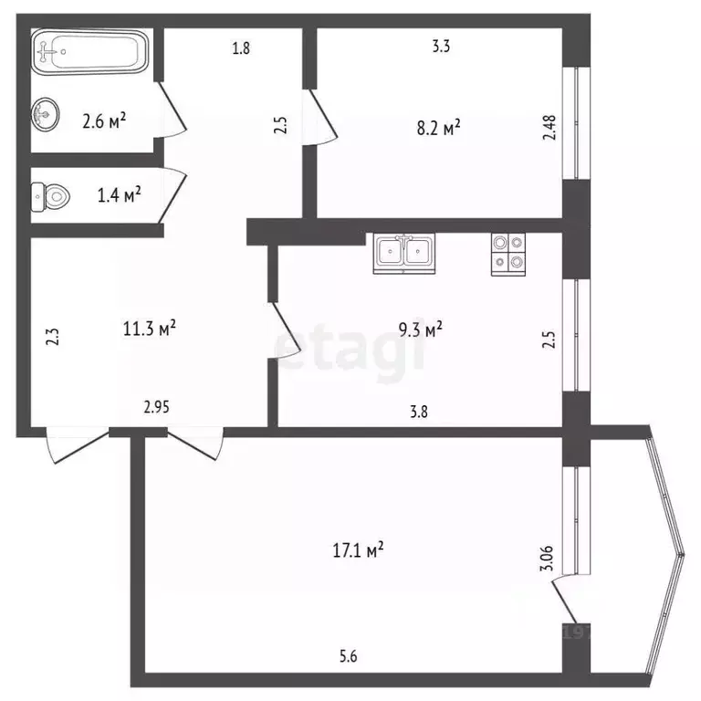 2-к кв. Саха (Якутия), Якутск ул. Петра Алексеева, 21/1 (49.9 м) - Фото 2
