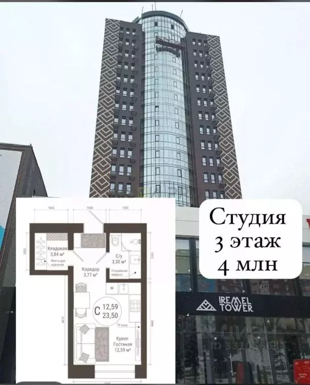 Студия Башкортостан, Уфа ул. Менделеева, 137к1 (23.5 м) - Фото 1