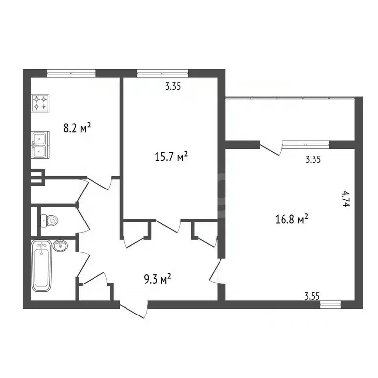 2-к кв. Санкт-Петербург ул. Передовиков, 7 (55.7 м) - Фото 2