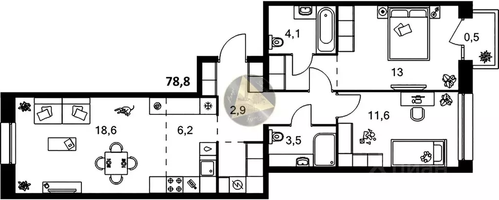 2-к кв. Санкт-Петербург Галерный проезд, 1К2 (78.8 м) - Фото 2