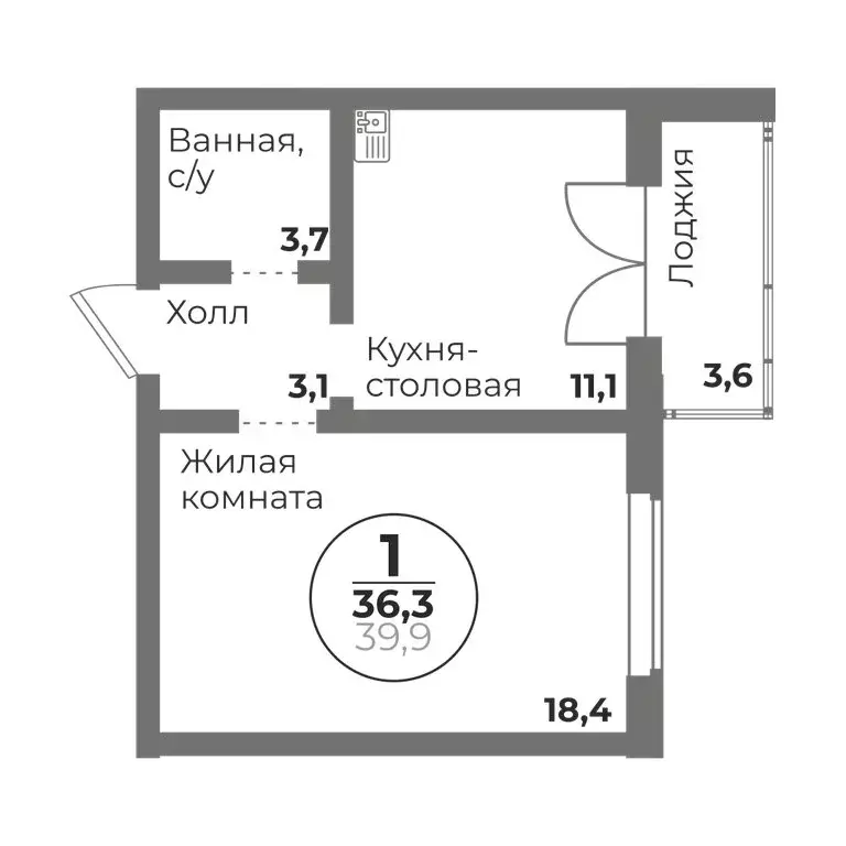 1-комнатная квартира: Челябинск, Комсомольский проспект, 20/17 (36.3 ... - Фото 0