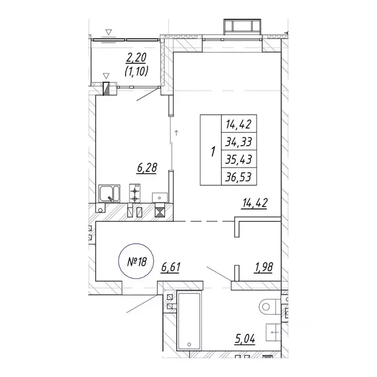 1-к кв. Калининградская область, Зеленоградск  (36.53 м) - Фото 1
