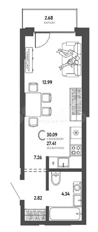 Квартира-студия, 30,1 м, 5/24 эт. - Фото 0