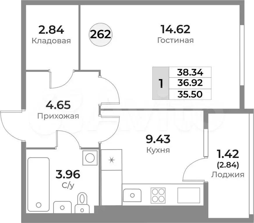 1-к. квартира, 36,9 м, 1/10 эт. - Фото 1