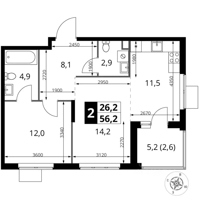 2-к кв. Москва 1-й Измайловский жилой комплекс, к1 (56.2 м) - Фото 1