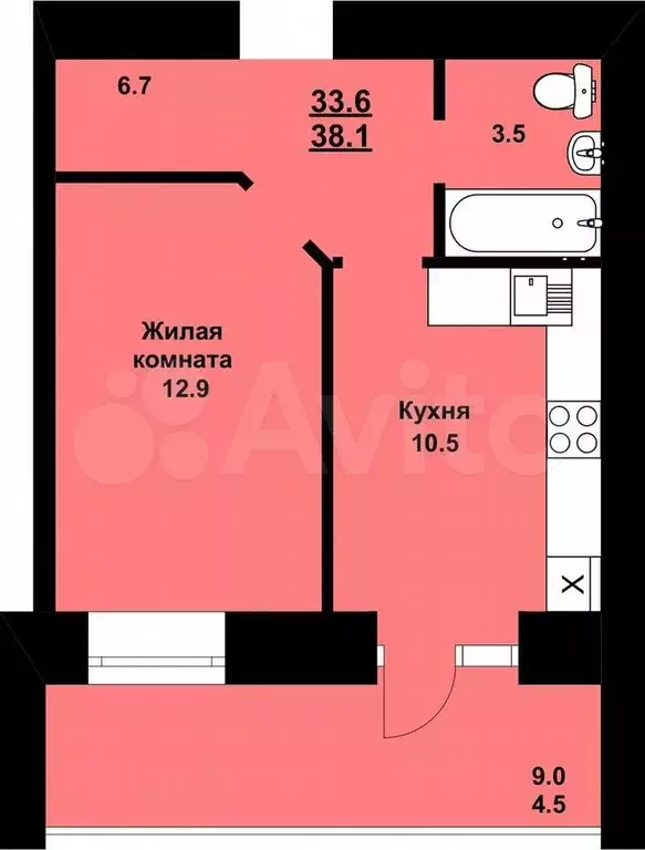 1-к. квартира, 37,9 м, 7/9 эт. - Фото 0