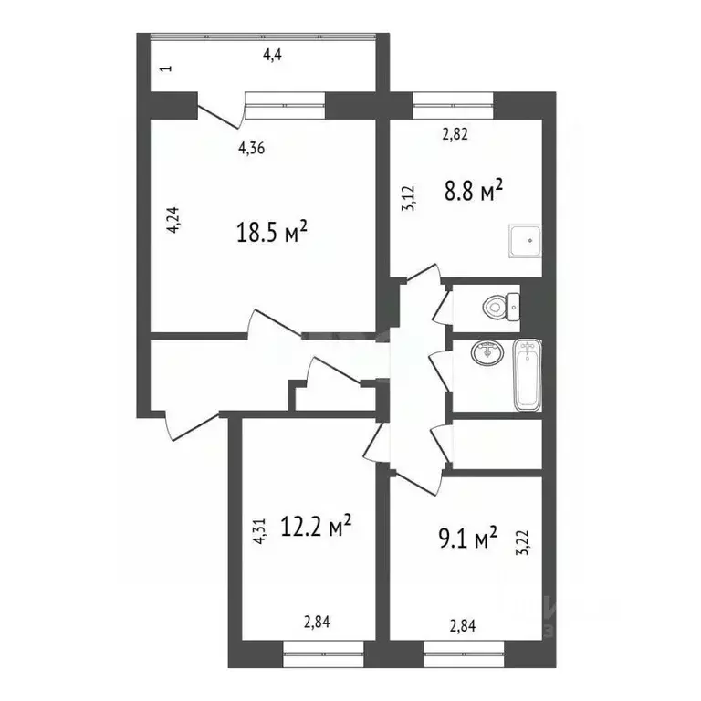 3-к кв. Красноярский край, Красноярск ул. Борисевича, 21 (65.1 м) - Фото 2