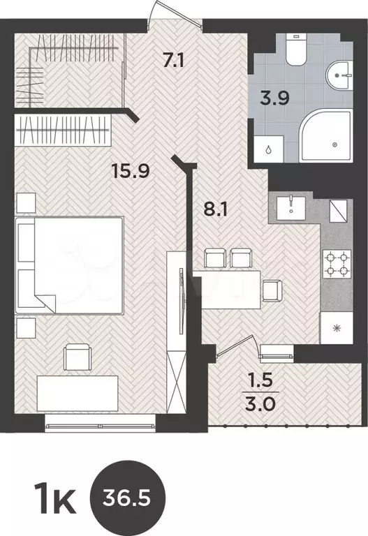 1-к. квартира, 36,5 м, 7/9 эт. - Фото 0