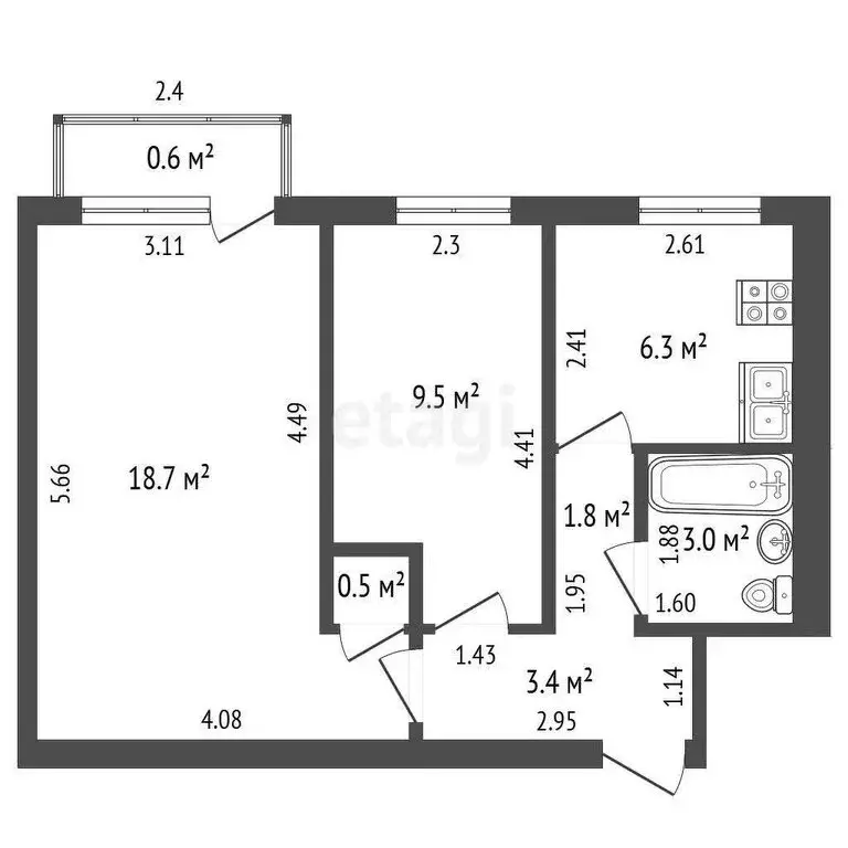 2-комнатная квартира: Калининград, улица Генерала Соммера, 8 (43.2 м) - Фото 0