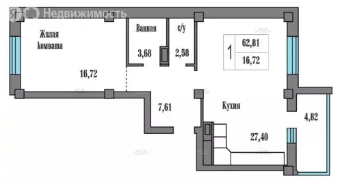 1-комнатная квартира: Калуга, Знаменская улица, 7А (62.8 м) - Фото 0