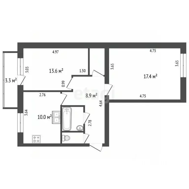 2-к кв. Санкт-Петербург ул. Савушкина, 135к4 (55.0 м) - Фото 1