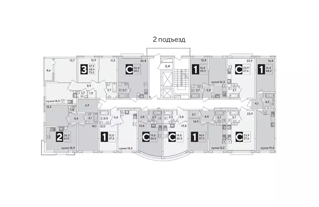Студия Краснодарский край, Краснодар Самолет-6 жилой комплекс (27.6 м) - Фото 2