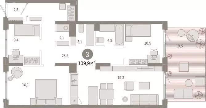 3-комнатная квартира: Омск, Кировский округ (109.93 м) - Фото 1