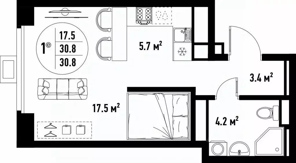1-к кв. Астраханская область, Астрахань ул. Бэра, 29 (30.8 м) - Фото 2