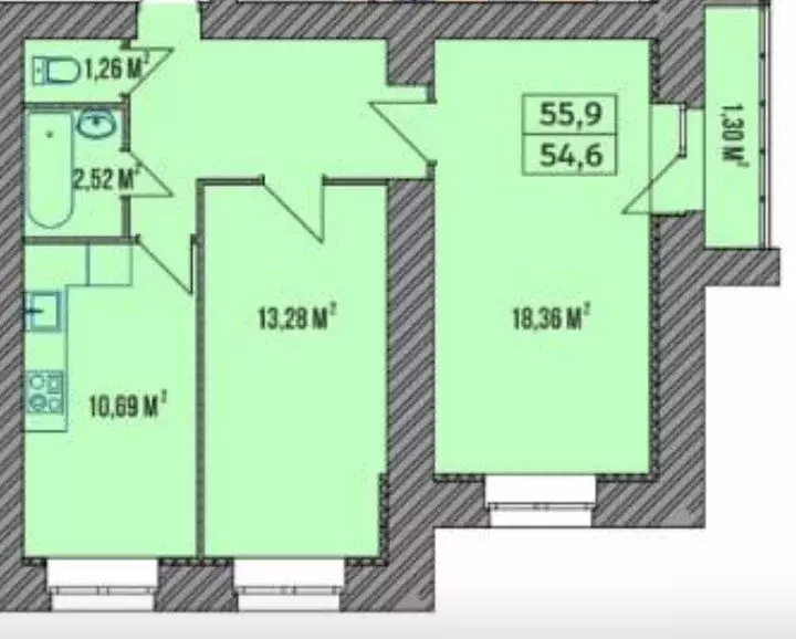 Продаётся 2-к квартира, 55.9 м - Фото 1