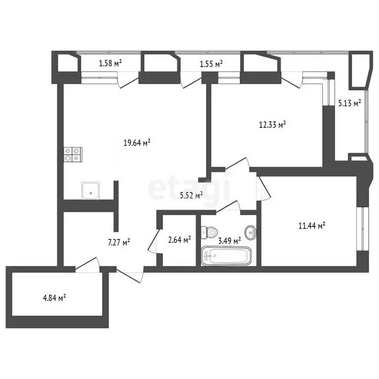 2-комнатная квартира: Тюмень, улица Судостроителей, 48 (65 м) - Фото 1