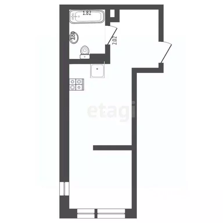 Студия Тюменская область, Тюмень ул. Алматинская, 4 (37.5 м) - Фото 1