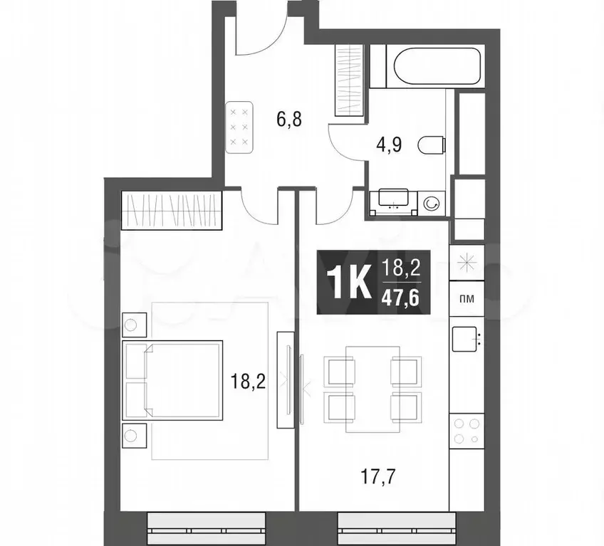 1-к. квартира, 47,3 м, 36/53 эт. - Фото 1