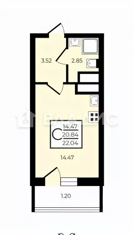 Студия Санкт-Петербург ул. Плесецкая, 10 (22.04 м) - Фото 2
